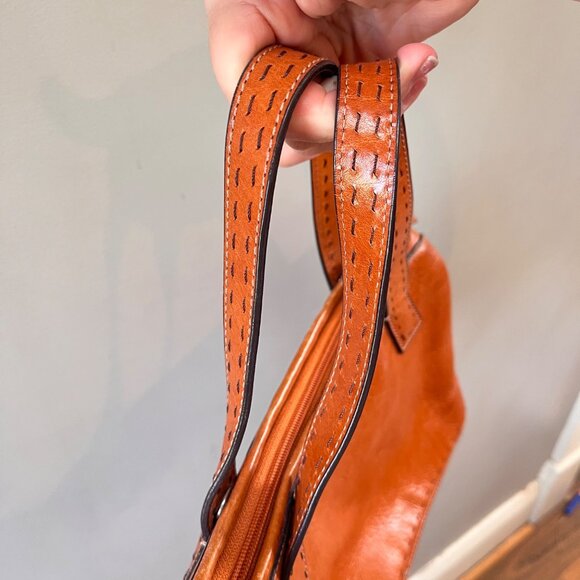 Fossil Brown Leather Handbag With Key Charm & Stitched Handles - Picture 10 of 10